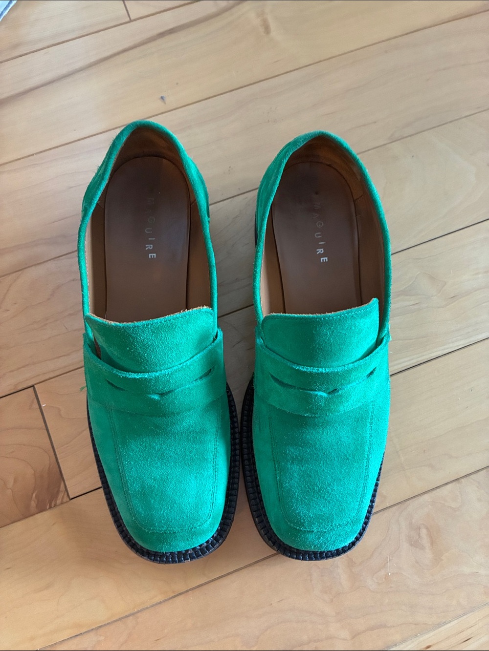 Maguire Green Suede Penny Loafers